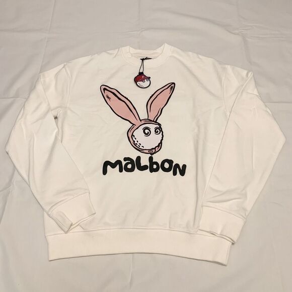 NWT Malbon Golf Sz M Rabbit crewneck sweatshirt white unisex bunny - Picture 1 of 6